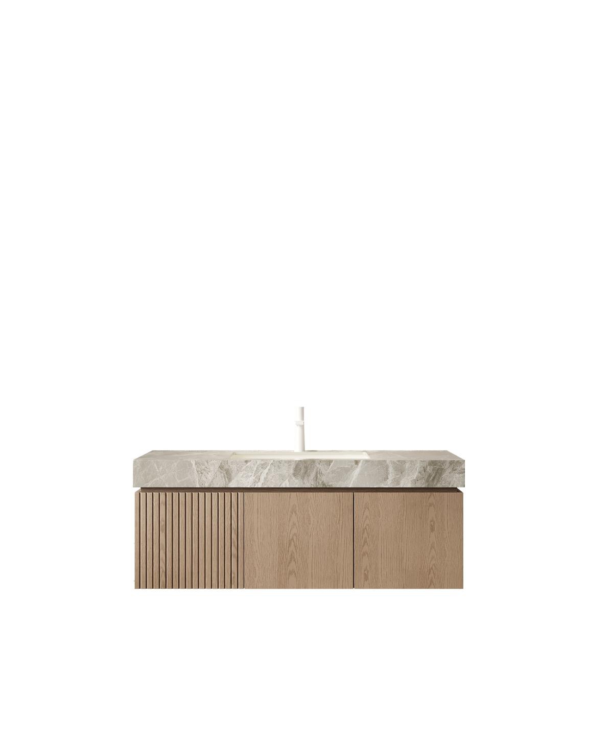 Sillysis Inch Italian Wall Mount Bathroom Vanity with Sintered Stone Countertop, Ceramic Sink, Soft Close Cabinet