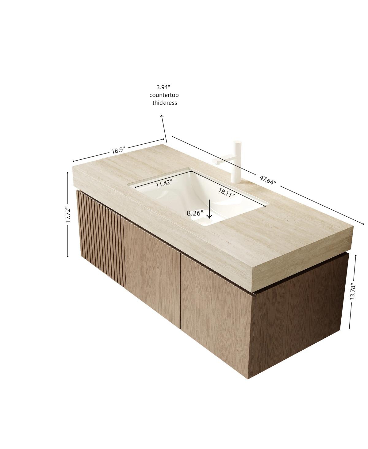 Sillysis Wall Mount Bathroom Vanity with Travertine Sintered Stone Top, Ceramic Undermount Sink, Soft Close Cabinet