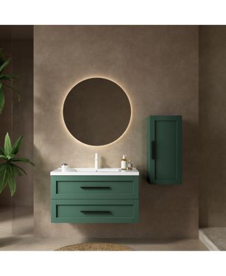 36 Inch Modern Bathroom Vanity with Ceramic Integrated Sink, Double Soft Close Drawers, Wall Mounted Storage Cabinet