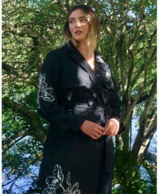 Plus Size Monet Embroidered Belted Full-Length Trench