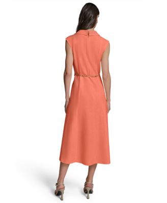 Women's Collared Chain Belt Midi Dress