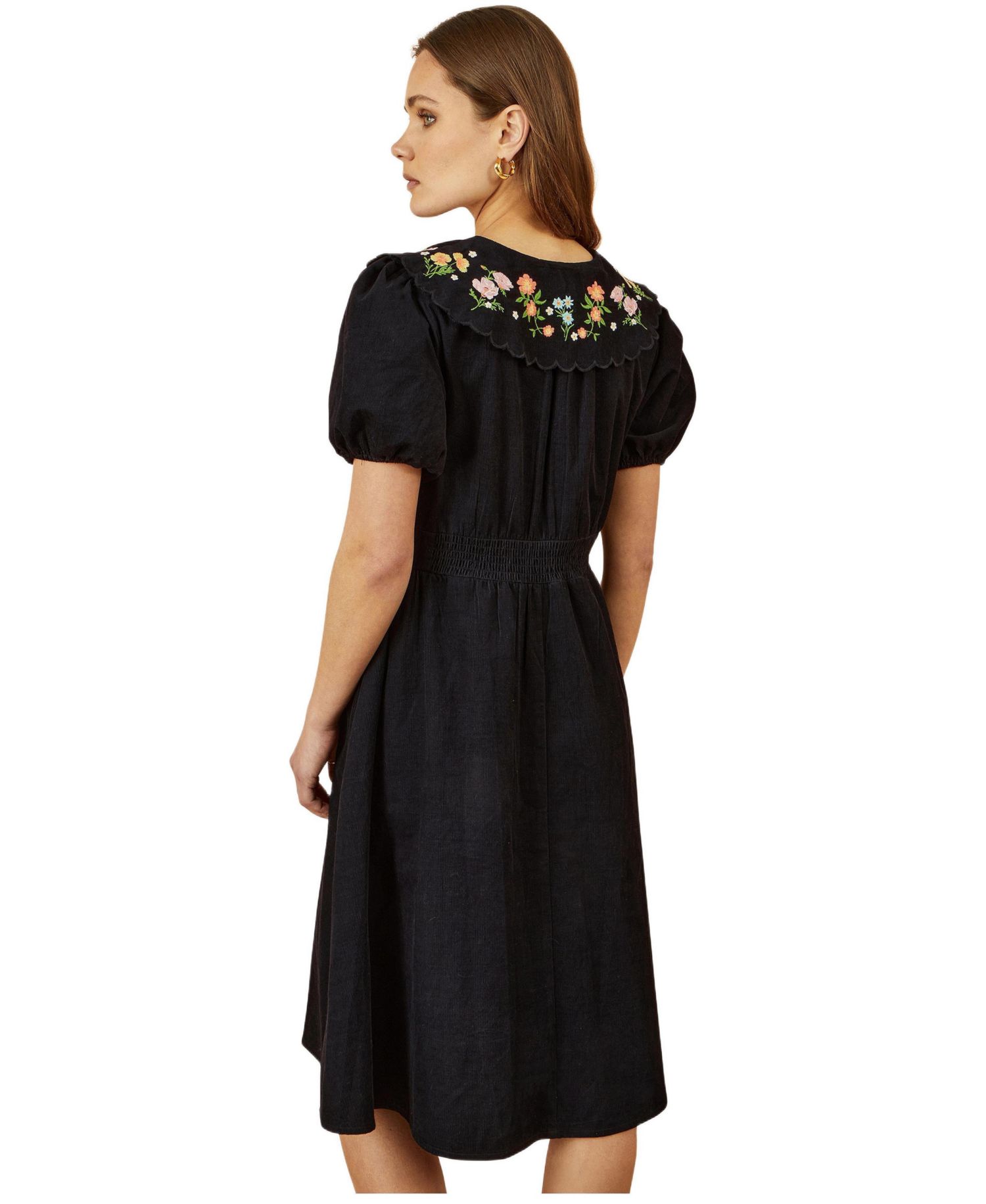 Women's Embroidered Collar Cord Tea Dress