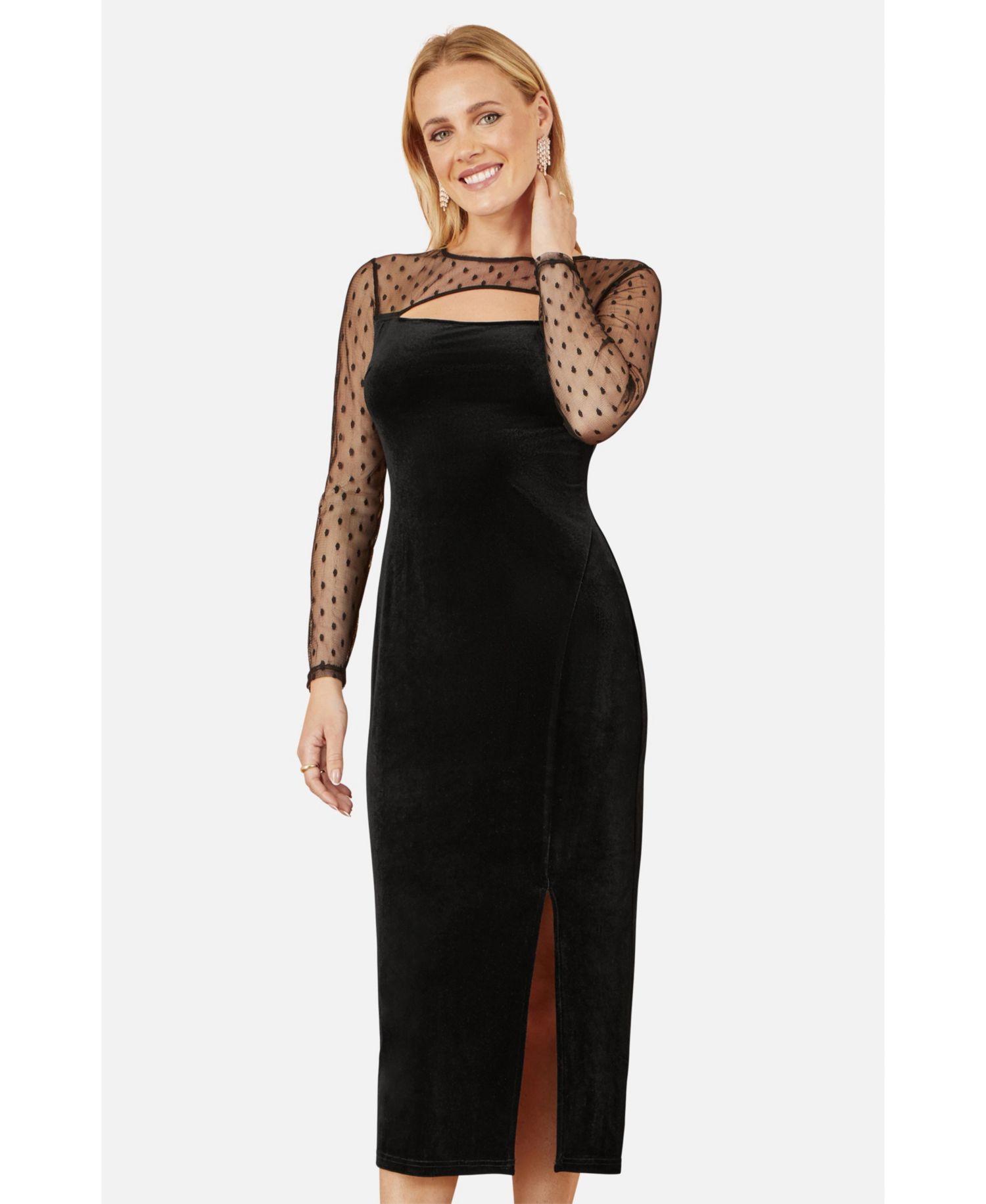 Women's Velvet With Slash Neckline Midi Dress