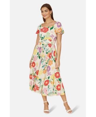 Women's Short Sleeve Square Neck Midi Dress