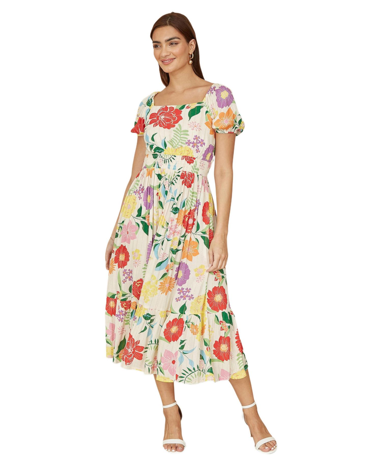 Women's Short Sleeve Square Neck Midi Dress