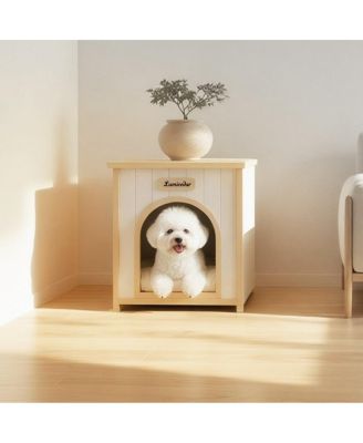 Indoor Cream White Wood Pet House with Flat Roof