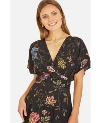 Women's Short Sleeve V-Neck Ruched Midi Dress