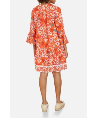 Women's Ikat Print 3/4 Sleeve Tunic Dress