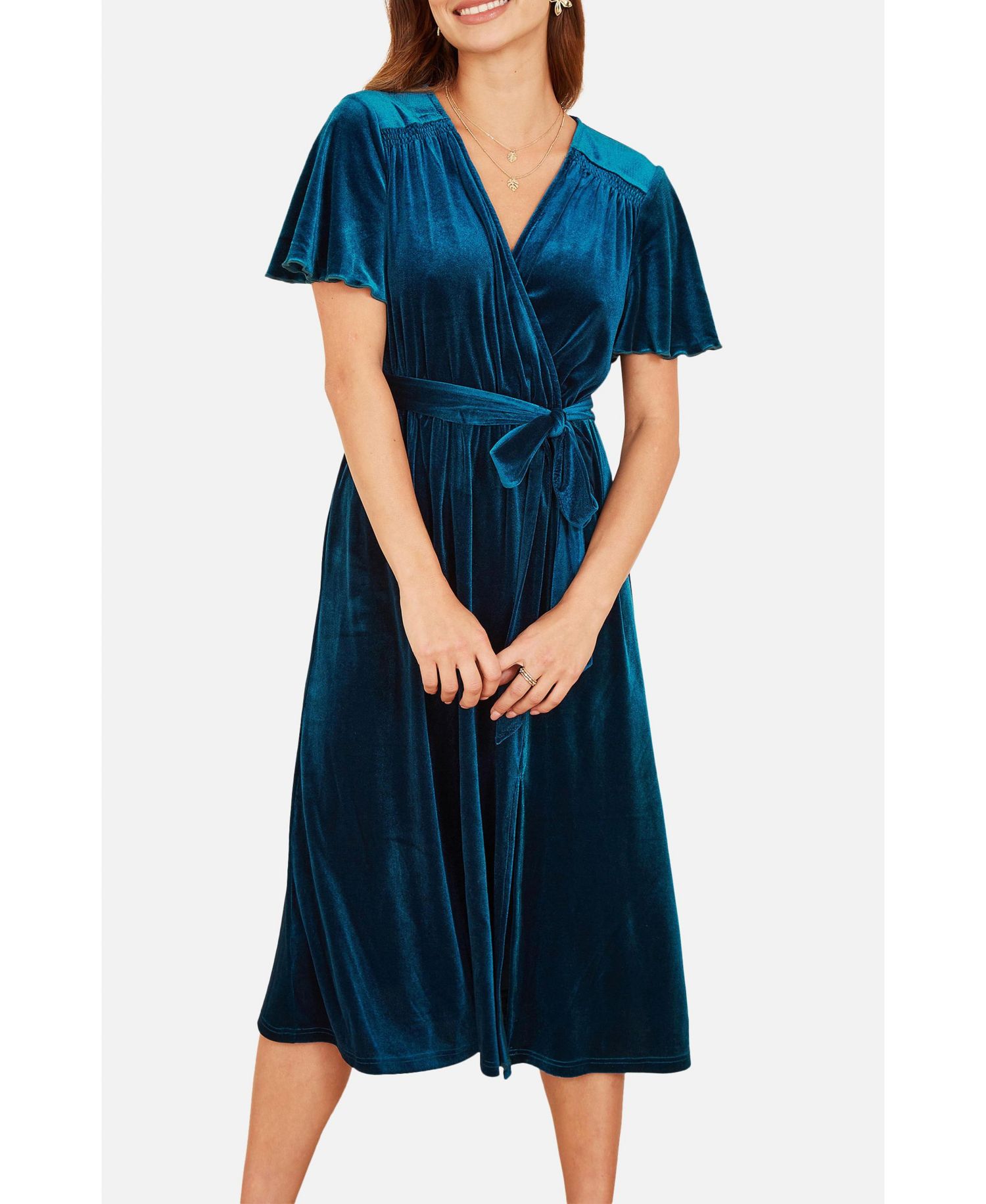 Women's Velvet Split Hem Midi Dress