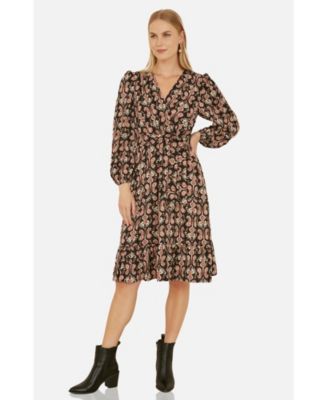 Women's Ikat Long Sleeve Skater Midi Dress