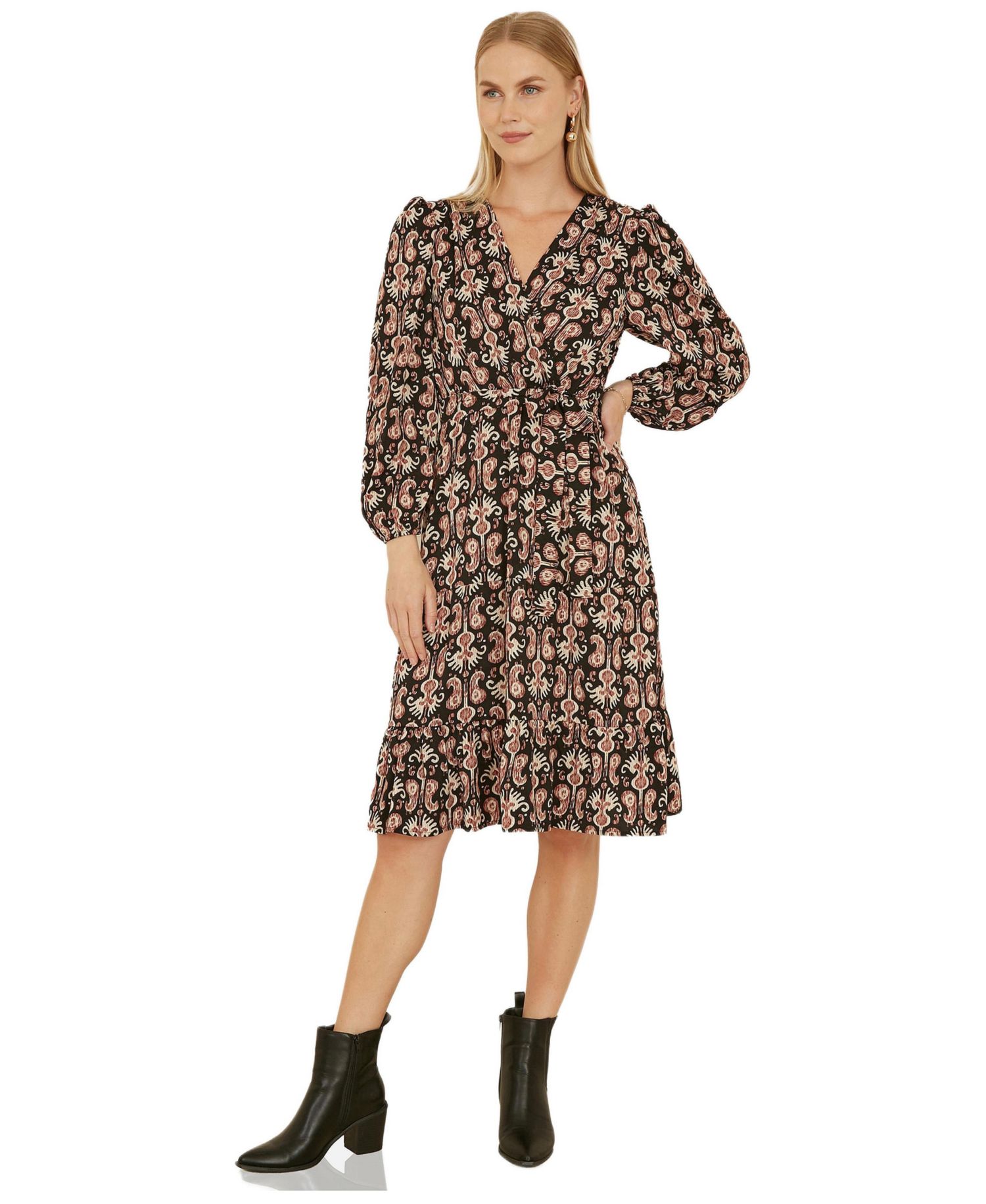 Women's Ikat Long Sleeve Skater Midi Dress