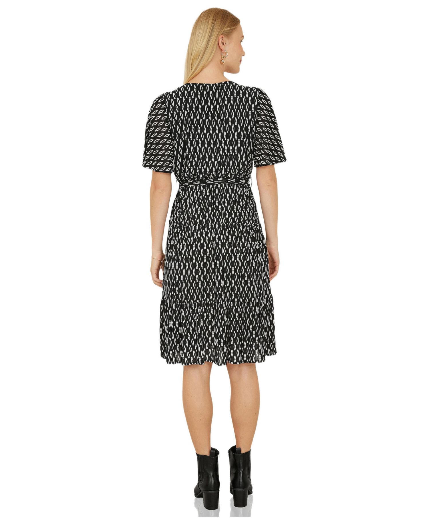 Women's Short Sleeve Tie Waist Midi Skater Dress
