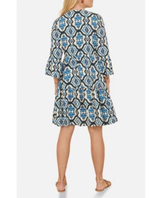 Women's Ikat Print 3/4 Sleeve Tunic Dress