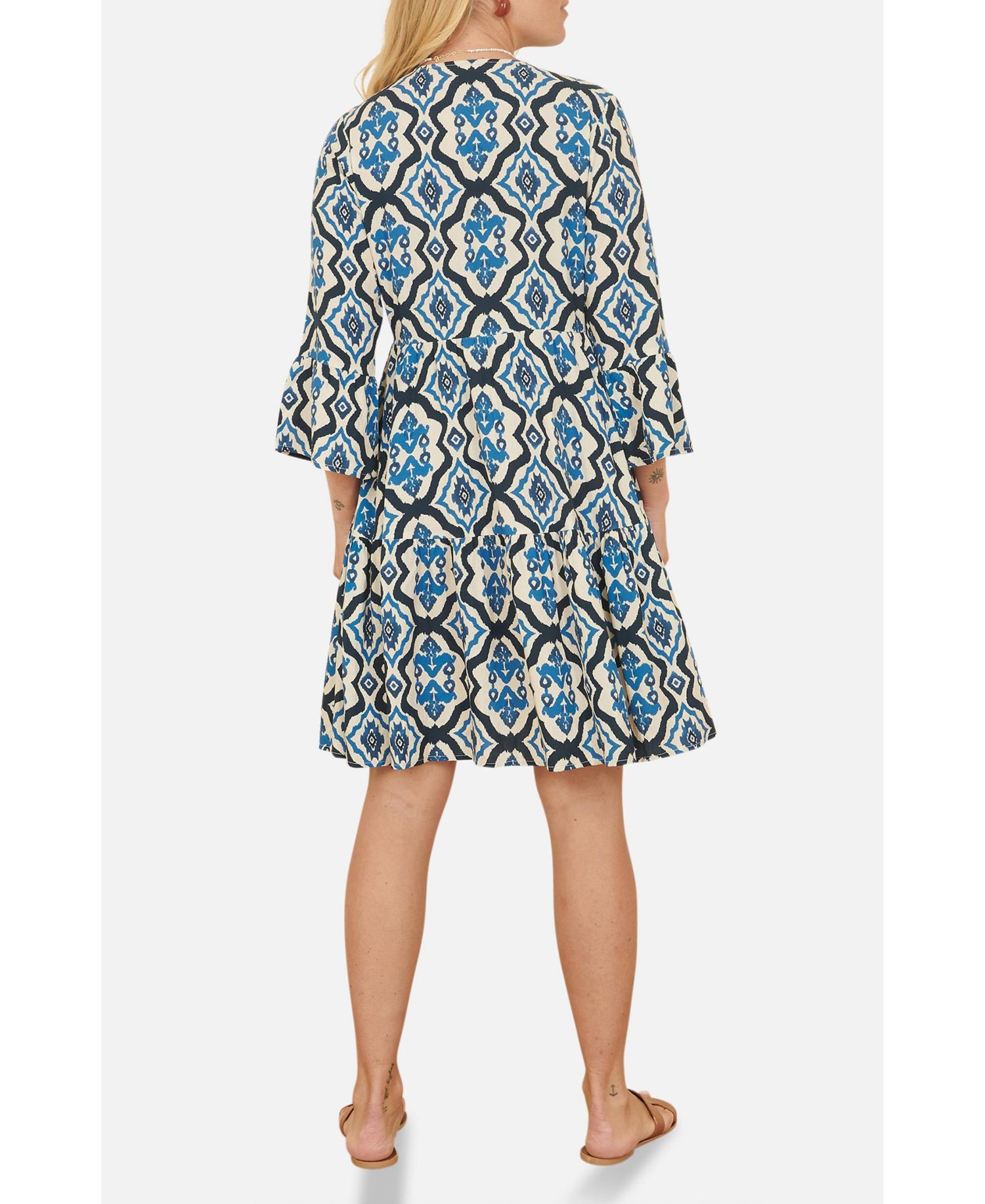 Women's Ikat Print 3/4 Sleeve Tunic Dress