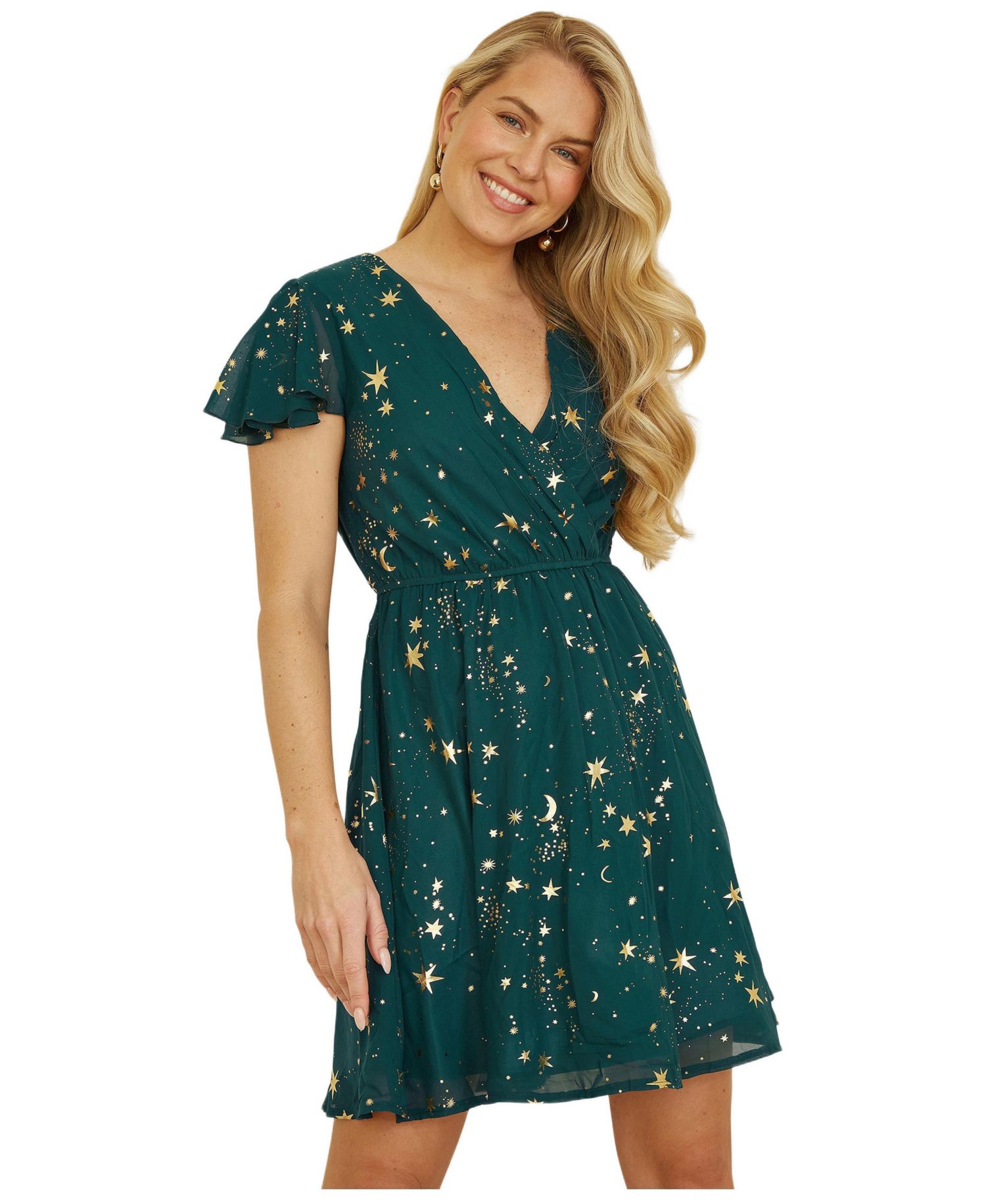 Women's Foil Star Print Wrap Skater Dress