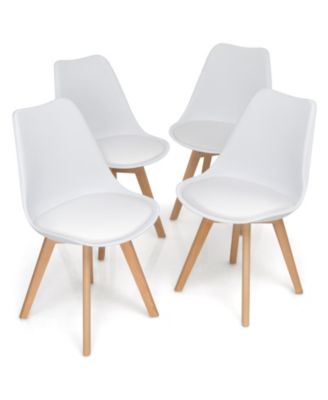 Mid-Century Modern Dining Chairs Set of 4 with PU Cushion and Beech Wood Legs, 21.5x19x33 in