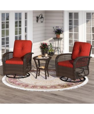 Indoor Swivel Glider Chair 3 Piece Set Wicker Rattan Living Room Furniture with Glass Top Side Table