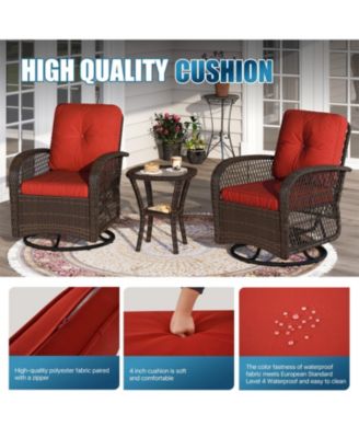 Indoor Swivel Glider Chair 3 Piece Set Wicker Rattan Living Room Furniture with Glass Top Side Table