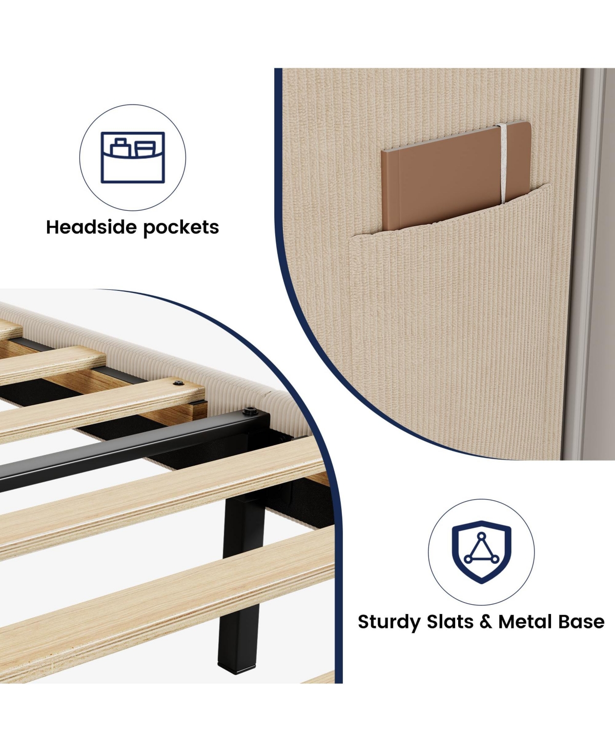 Homfan elvet Upholstered Bed Frame with Wingback Headboard