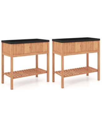 2PCS Wooden Raised Garden Bed w/ Legs Liner Storage Shelf Large Planter Box