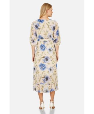 Women's 3/4 Sleeve V-Neck Wrap Midi Dress