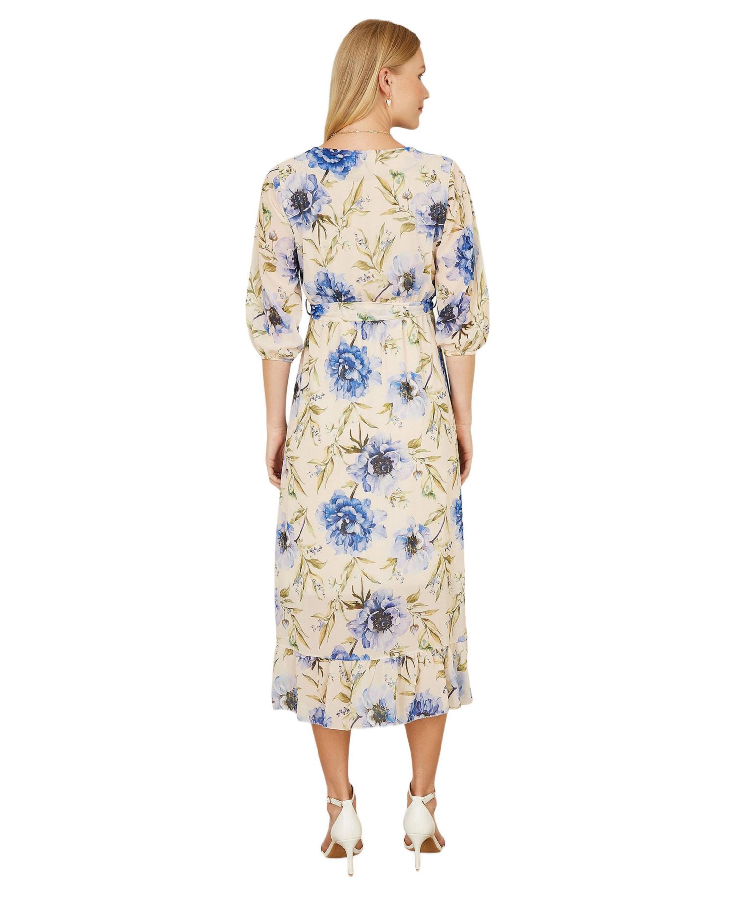 Women's 3/4 Sleeve V-Neck Wrap Midi Dress