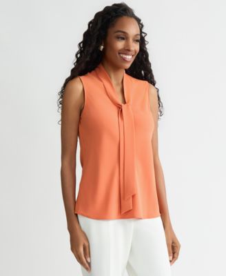 Women's Solid Sleeveless Tie-Neck Blouse, Regular & Petite