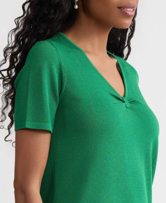 Women's Gathered V-Neck Short-Sleeve Sweater