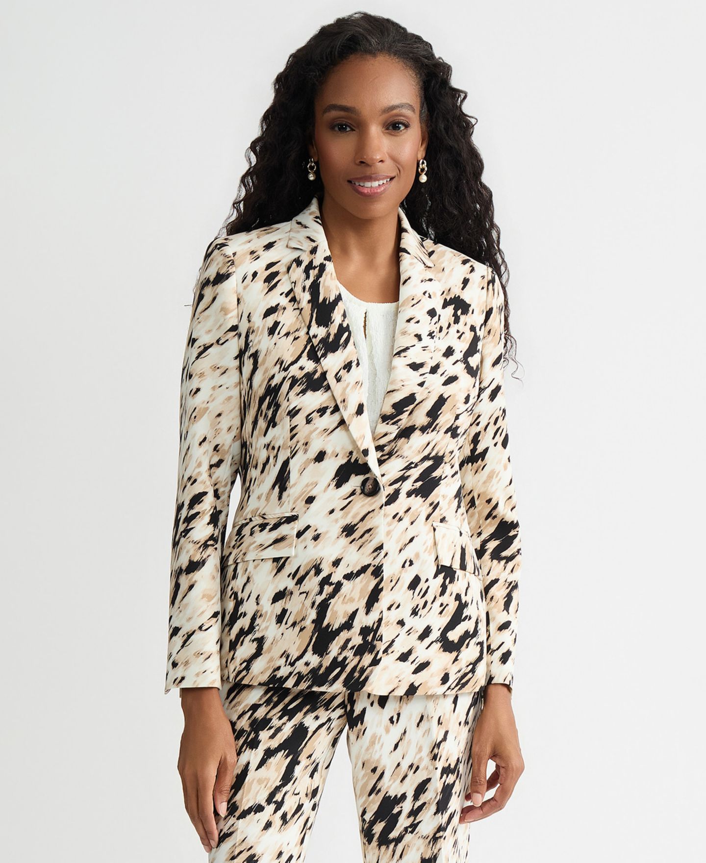 Женский пиджак Kasper Animal-Print One-Button Blazer, цвет: Разноцветный — фото 3