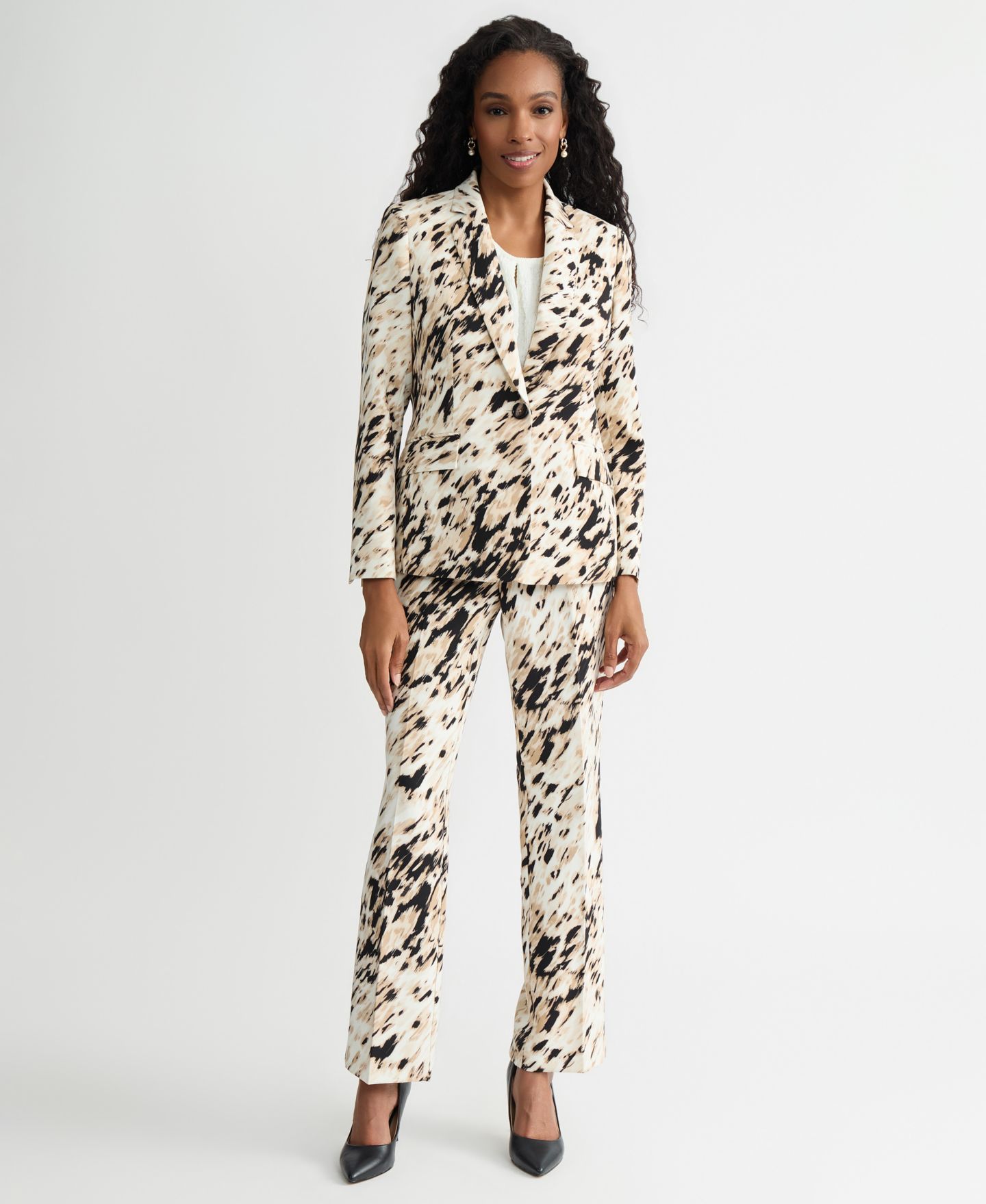Женский пиджак Kasper Animal-Print One-Button Blazer, цвет: Разноцветный — фото 7
