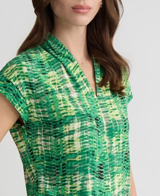 Women's Printed V-Neck Cap-Sleeve Top