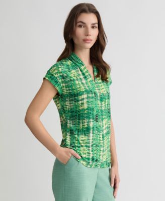 Women's Printed V-Neck Cap-Sleeve Top