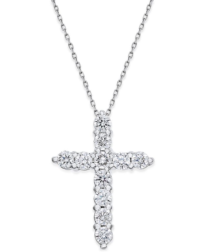 Macy's - Diamond Cross Pendant Necklace (1-1/2 ct. t.w.) in 14k White Gold