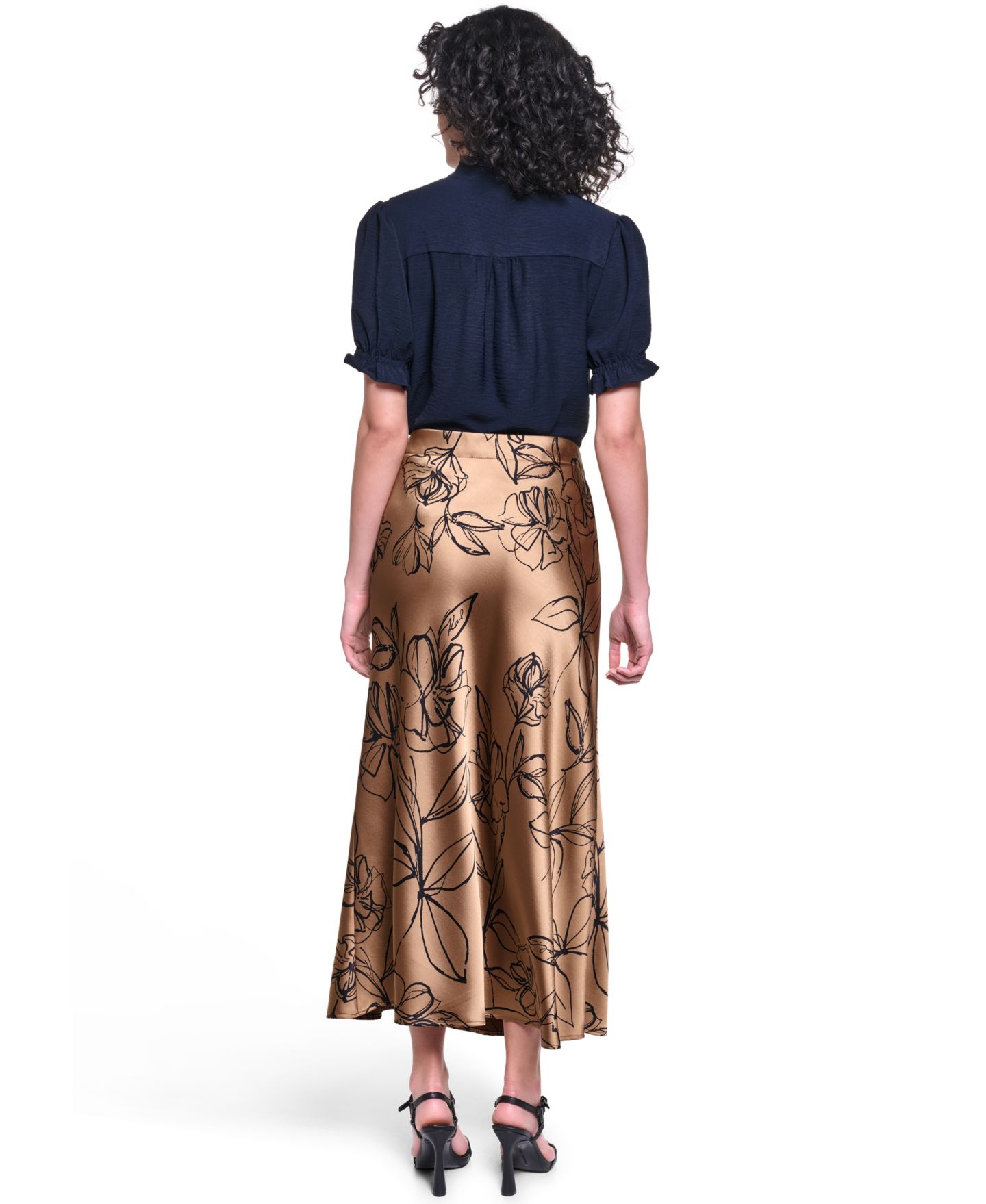 Женская юбка KARL LAGERFELD PARIS Floral Satin Maxi, цвет: Полуночный тёмно-синий — фото 5