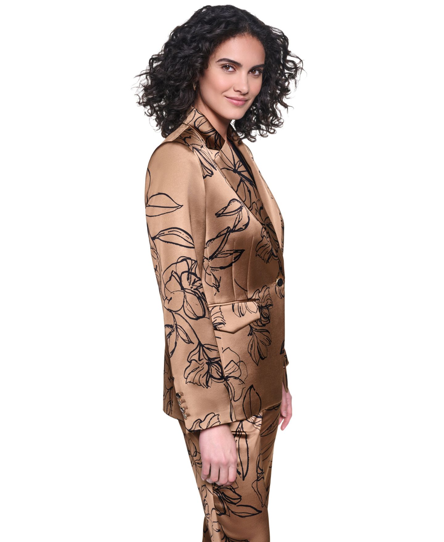 Женский пиджак KARL LAGERFELD PARIS Satin Floral One-Button Padded Shoulder Blazer, цвет: Полуночный тёмно-синий — фото 3