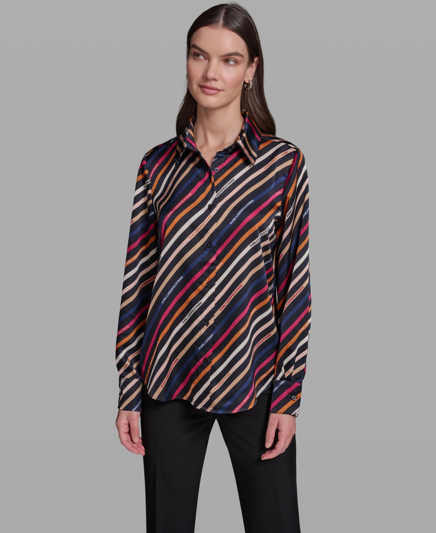 Women's Long-Sleeve Printed Collared Blouse