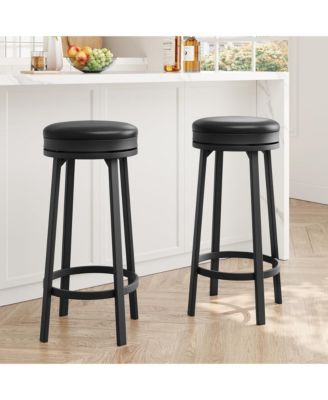  Swivel Bar Stools Set of 2, Counter Height Backless Round Bar Stools with Footrest