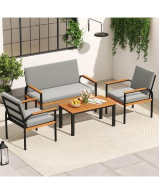 4 Piece Patio Furniture Set with Coffee Table, Loveseat & 2 Single Chairs for Porch