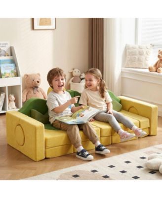 19-Piece Convertible Velvet Foam Play Couch for Toddlers