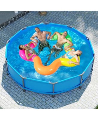 GOUUN 12 ft Round Above Ground Swimming Pool with Sturdy Metal Frame ...