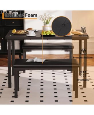 3-Piece Kitchen Dining Set for 4 with 2 Upholstered Benches, Space-Saving for Breakfast Nooks and Small Spaces