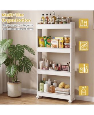 4-Tier Multifunctional Slim PP Storage Trolley with Ventilated Trays