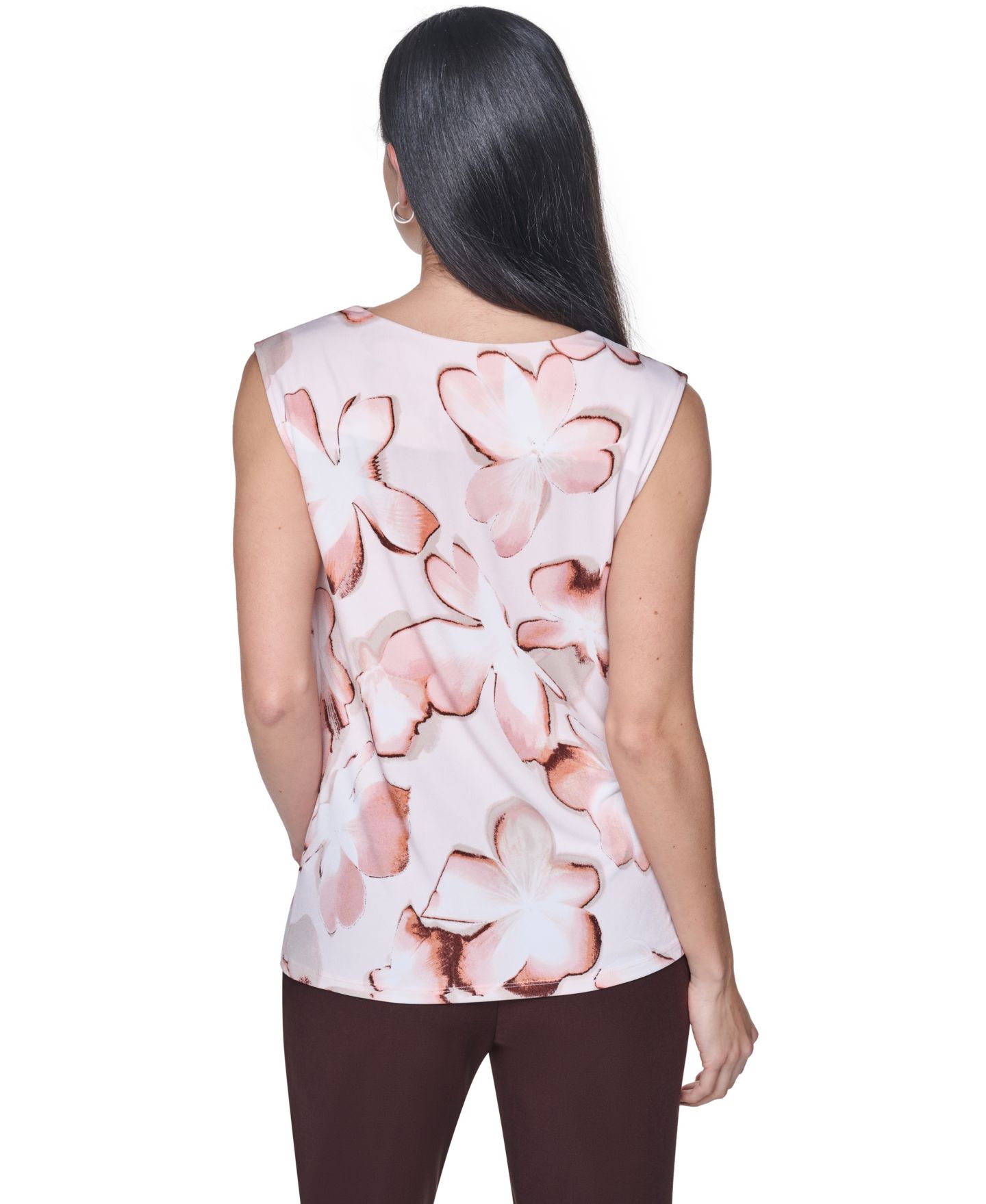 Женская блузка Calvin Klein Petite Printed Cowl Neck Sleeveless Blouse, цвет: Пудровый разноцветный — фото 4