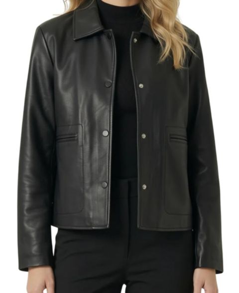Женские куртки Modenaire Leather Button-Front Collared Jacket