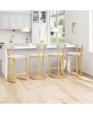 Set of 4 Counter Height Metal Bar Stools with Upholstered