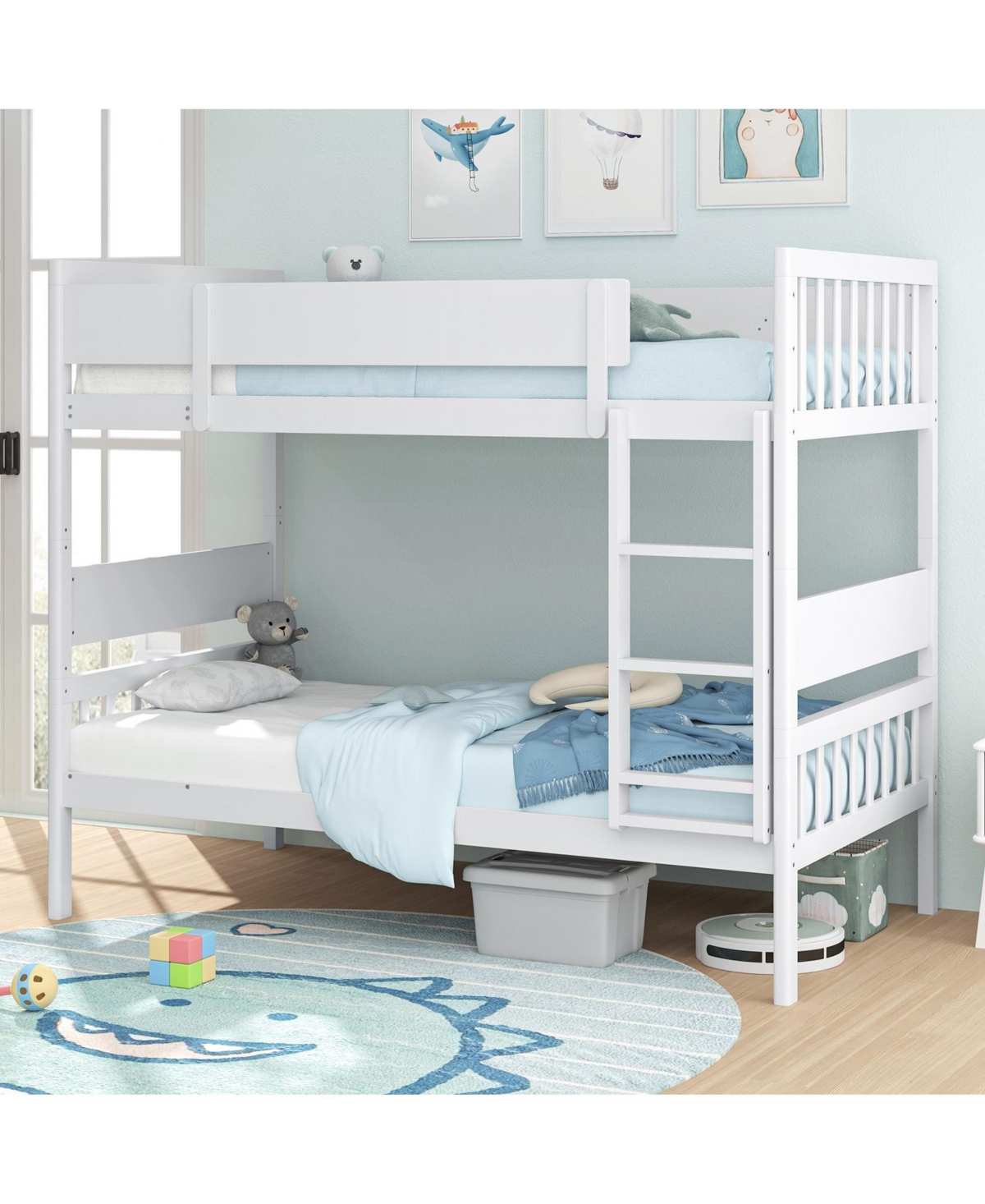 Slickblue Bunk Bed with Ladder and Full-Length Guardrails for Kids