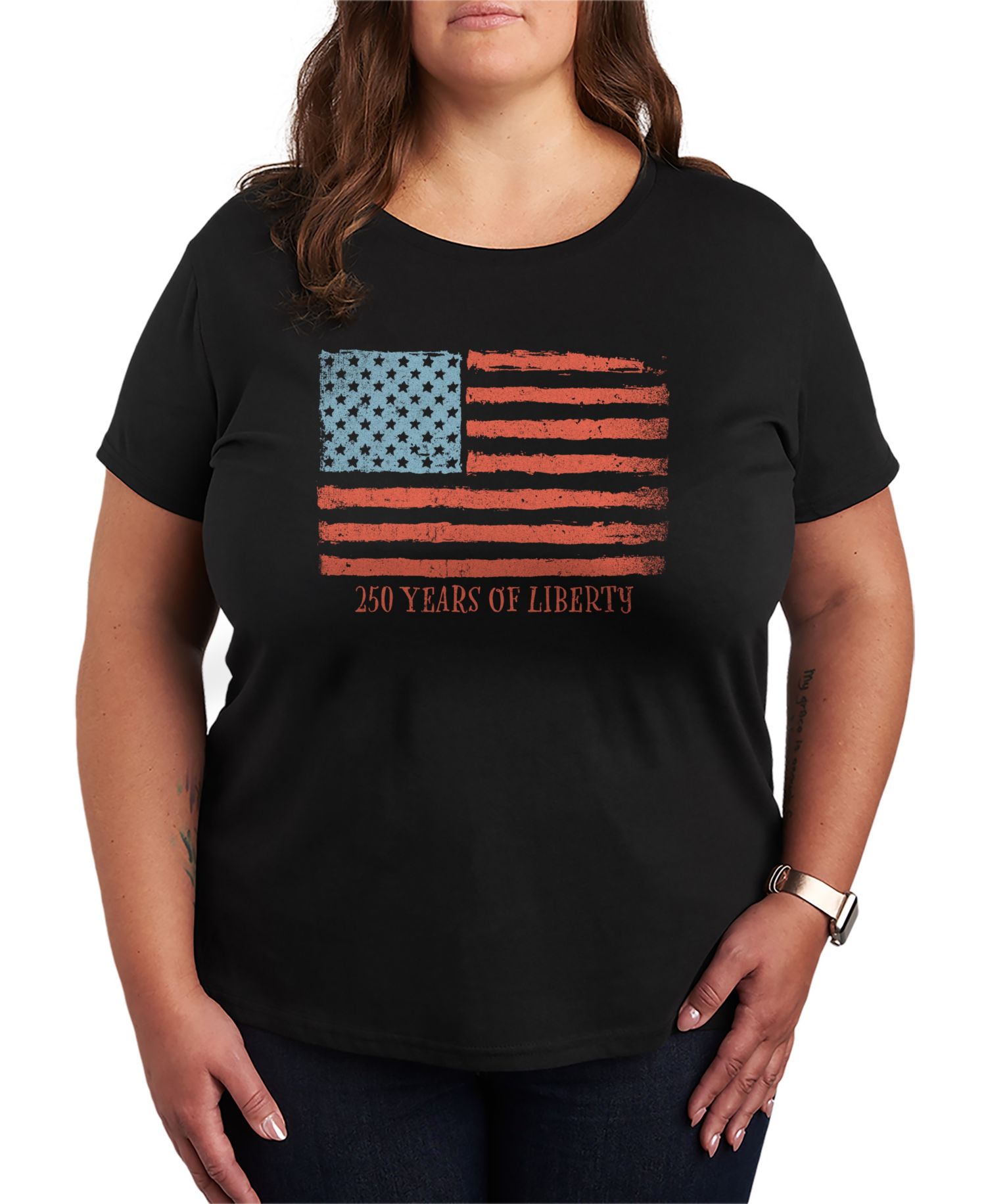 Plus Size Instant Message 250 Years of Liberty Flag Vintage Faded Short-Sleeve Graphic T-Shirt