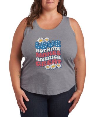 Plus Size Instant Message Love Not Hate Makes America Great Racerback Graphic Tank Top
