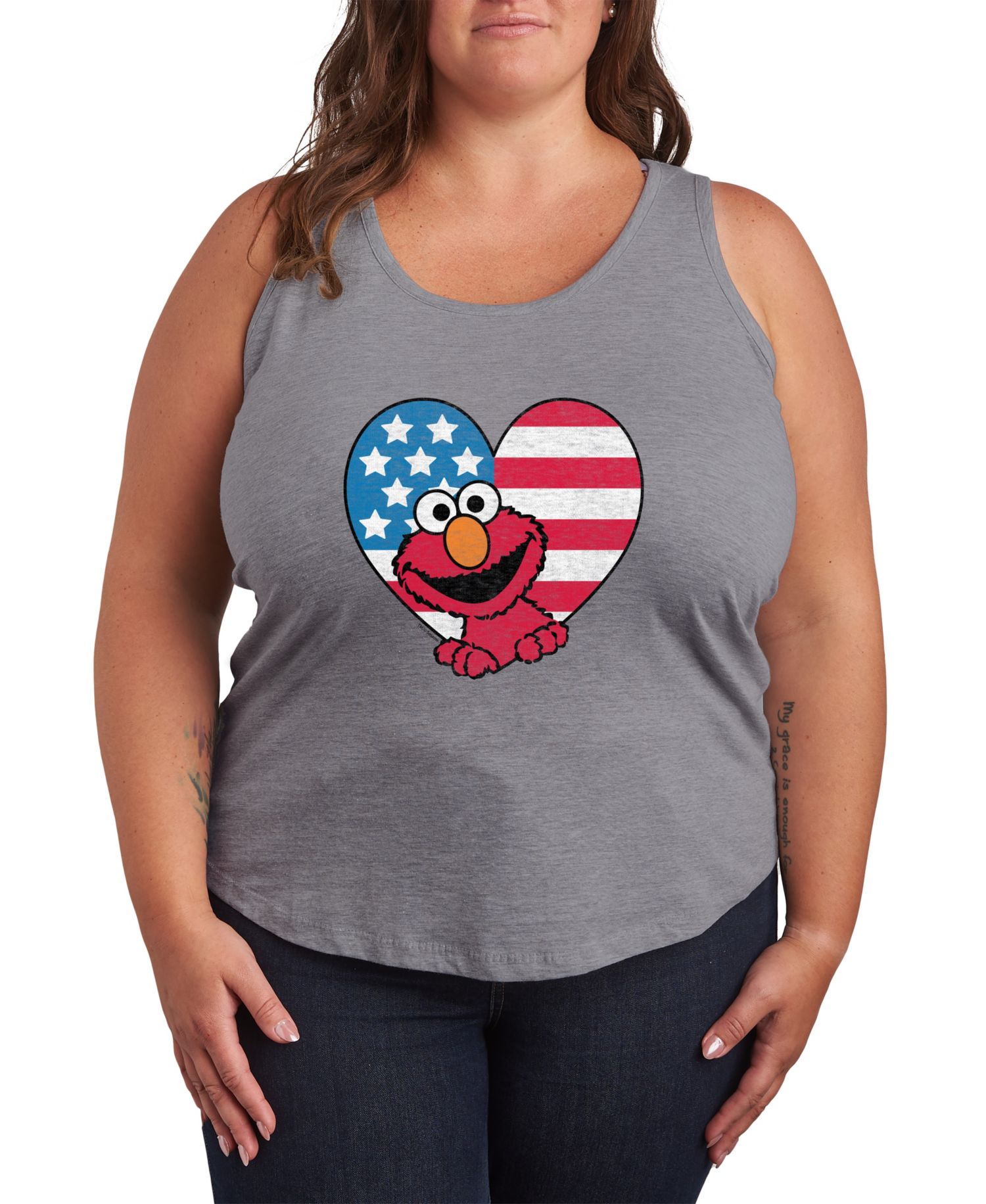 Plus Size Sesame Street Elmo Flag Heart Racerback Graphic Tank Top