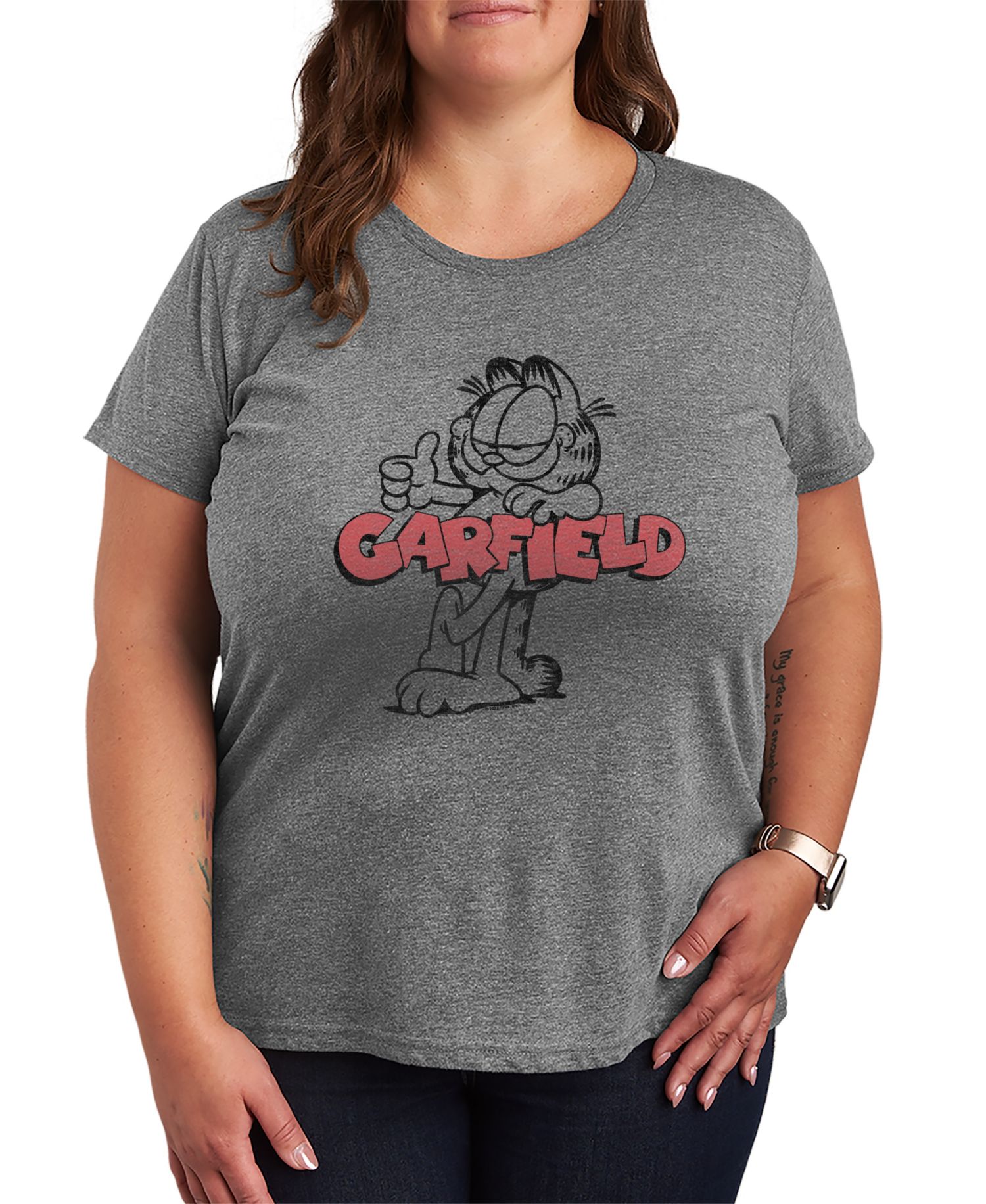 Plus Size Garfield Logo Thumbs Up Short-Sleeve Graphic T-Shirt